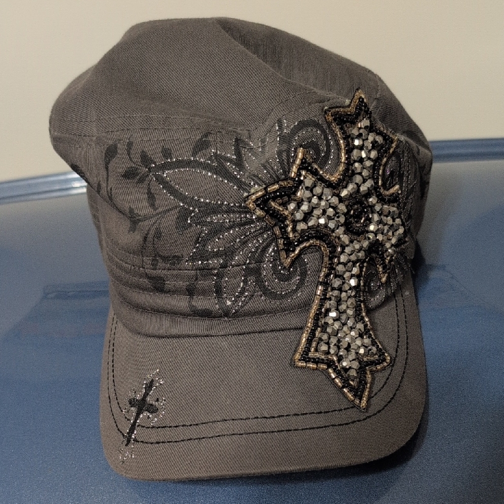 Embellished Grey Cross Cadet Cap - Men Accessories